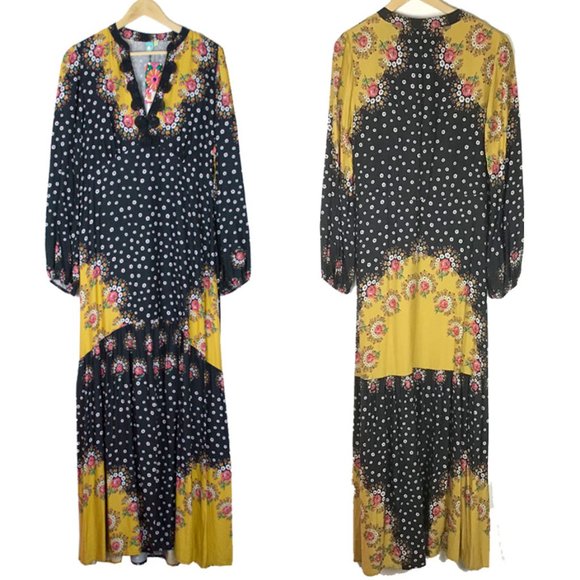 Farm Rio X Anthropologie Floral Blocked Long Sleeve Maxi Dress - Picture 3 of 16